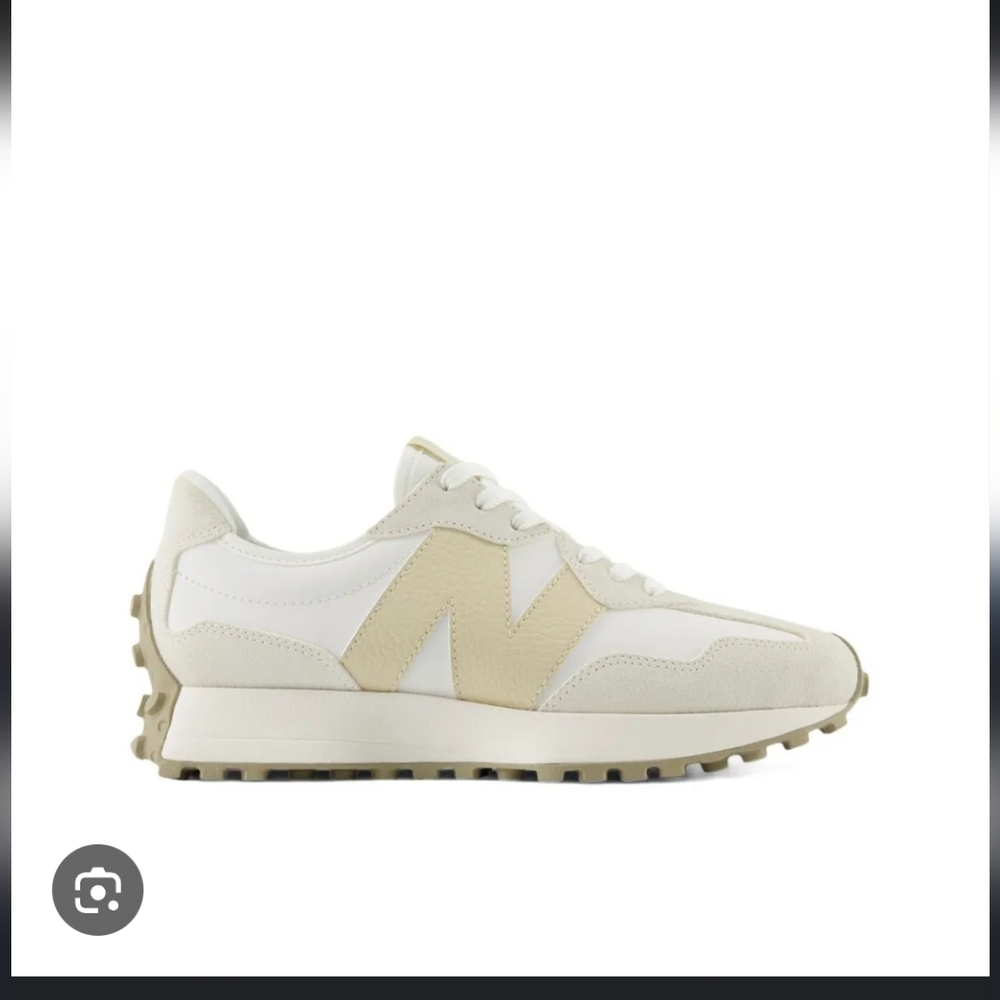 New Balance White and Tan Sneakers